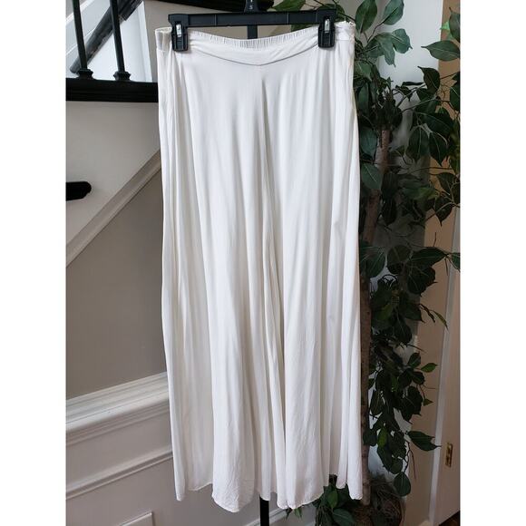 Aakaa Trouser Pants Women's M White Solid Elastic Waist Pull On Wide Leg Coastal - Picture 1 of 14